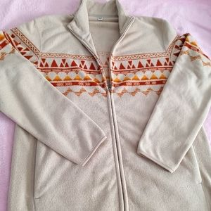 NWOT Soft Fleece Linen Aztec Print Zip up Men's Jacket